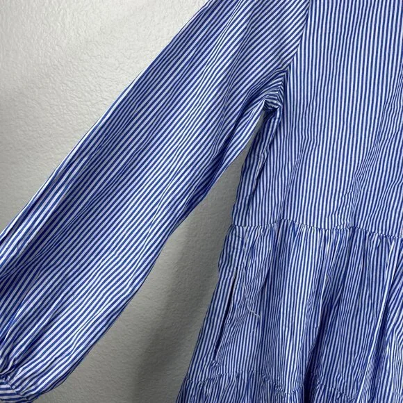 J.Crew Women's Poplin Tiered Striped Preppy Coastal Resort Dress Blue White Sz M - Picture 7 of 10